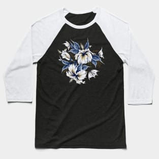 Hibiscus Butterflies - Mustard Blue Baseball T-Shirt